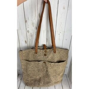 Vintage Addiction Jute Tote Bag Brown Tan Striped Lining Boho Market Bag